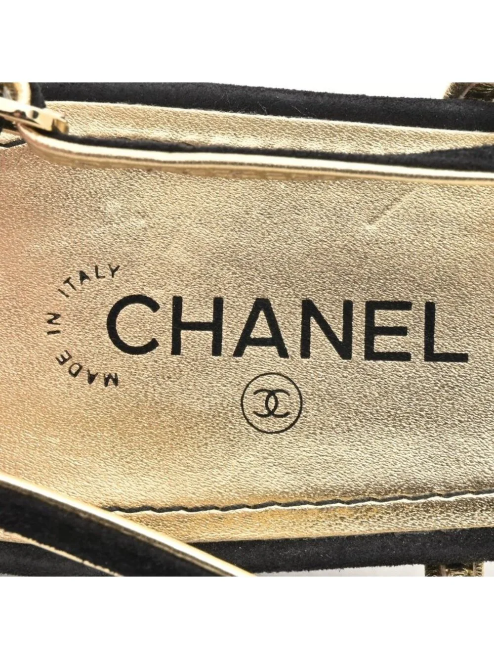 Chanel Sandals Black Gold Leather